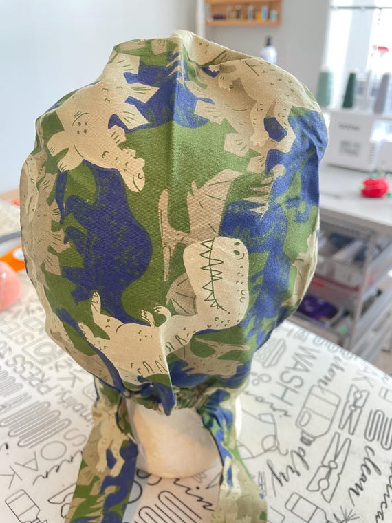 Dinosaur tie back scrub hat