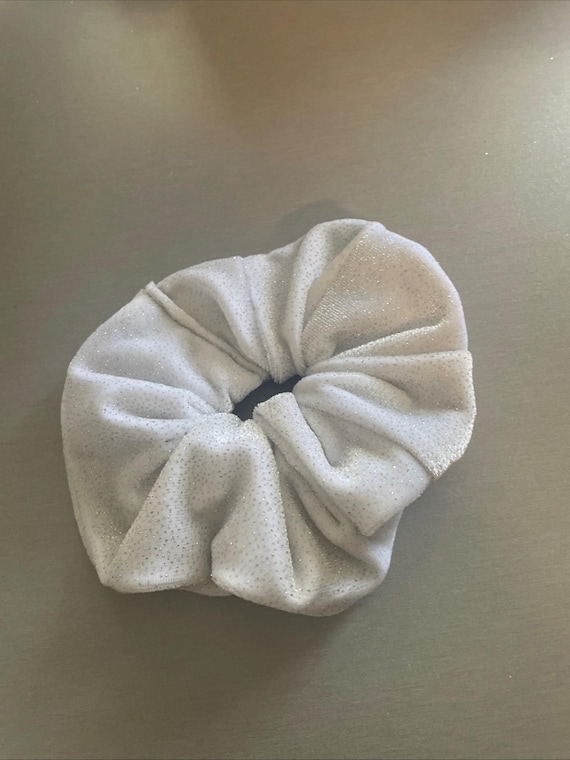 white glittery scrunchie