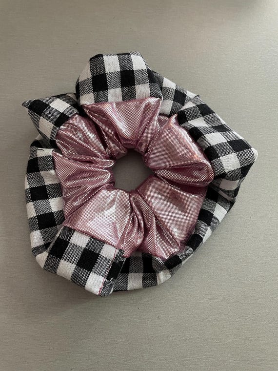 cute pink and checked scrunchie