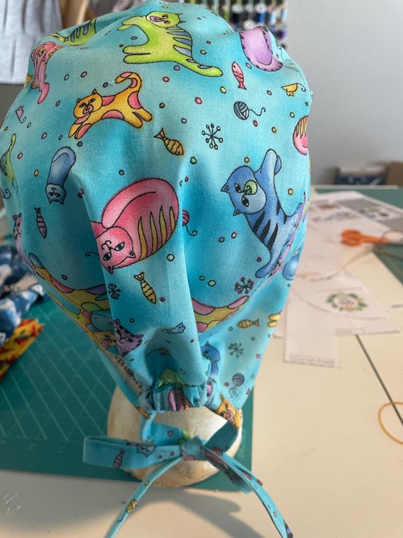 cat tie back scrub hat