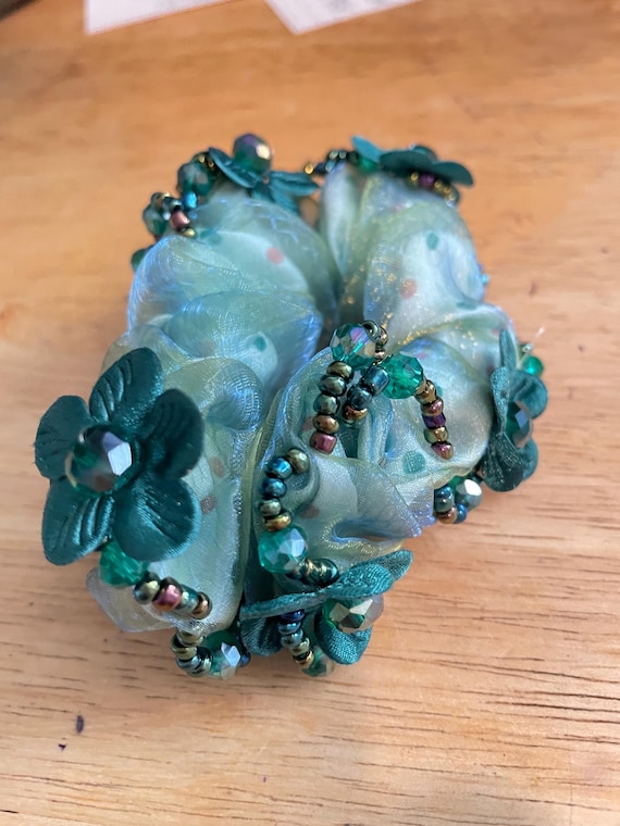 green fancy scrunchie