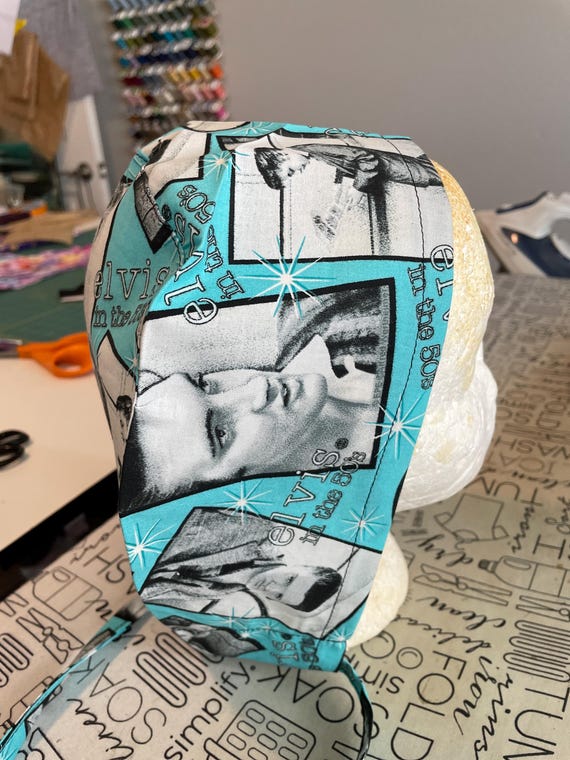 Elvis tie back scrub hat