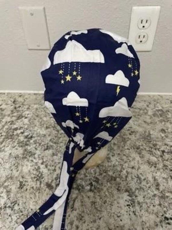scrub hat in clouds print