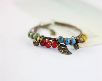 Ceramic bracelet Flower glaze leaf bell