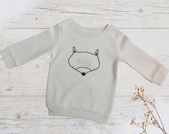Beige sweater with fox, great gift idea for birth or baptism