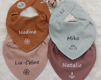 Baby Halstuch mit Name für Junge und Mädchen, Sabbertuch, personalisiert + Motiv verschiedene Farben, Geschenk zur Geburt