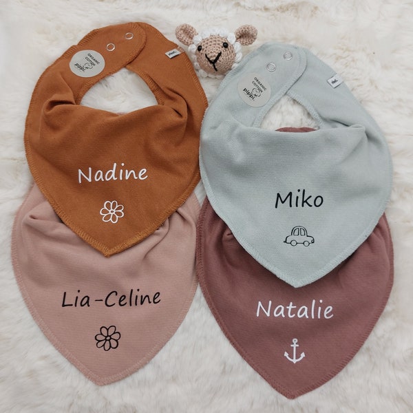 Baby Halstuch mit Name für Junge und Mädchen, Sabbertuch, personalisiert + Motiv verschiedene Farben, Geschenk zur Geburt