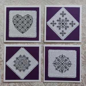 Colección Blackwork Flowers, terminadas, punto de cruz, tarjetas en blanco