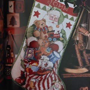 2025 Delivery, Custom Order "Opening His Pack" Christmas Stocking, Personalized, cross stitched