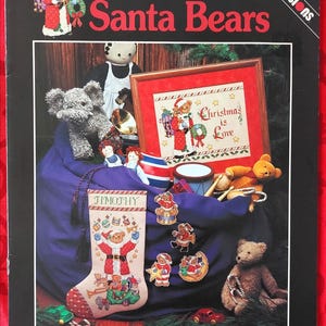 DIY "Santa Bears", Vintage 1994 Counted Cross Stitch Christmas Stocking chart booklet