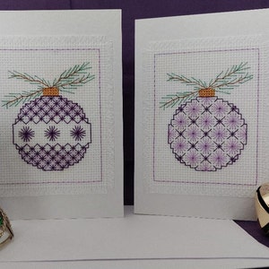 Ornements violets, lot de 2, fini, point de croix, martelé blanc, cartes vierges