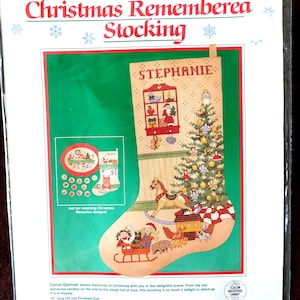 DIY Christmas Remembered, Counted Cross Stitch Christmas Stocking Kit, Vintage 1989, like NEW Dimensions design, for immediate delivery