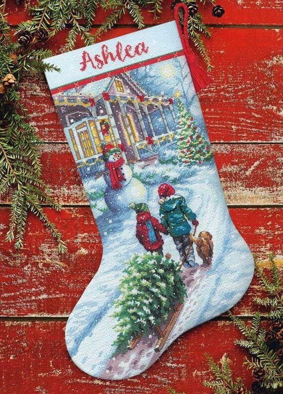 2027 Delivery, Custom Order, "Holiday Traditions" Christmas Stocking, Personalized, cross-stitched