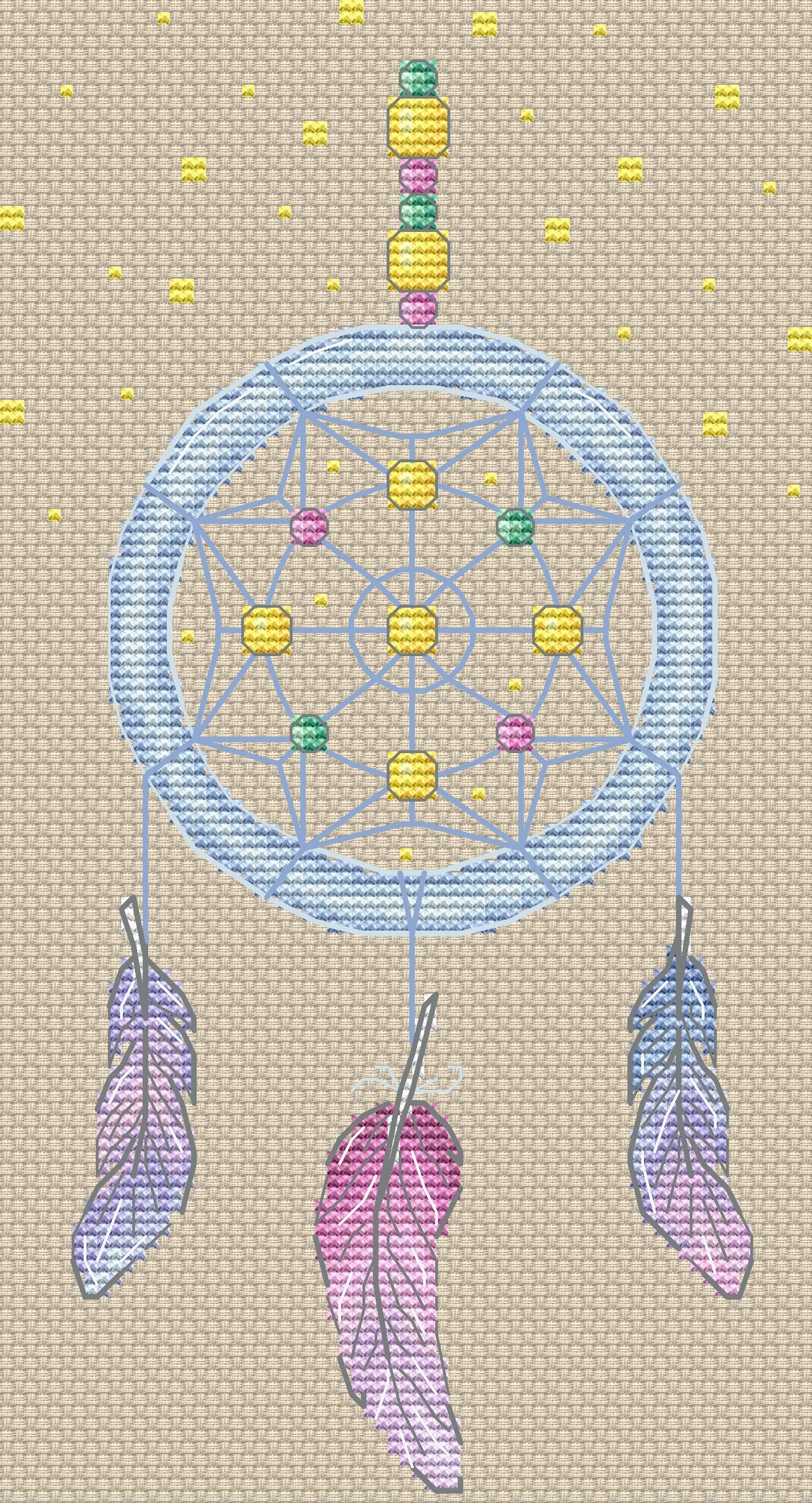 Dream Catcher Cross Stitch Pattern-colorful Feather Cross | Etsy