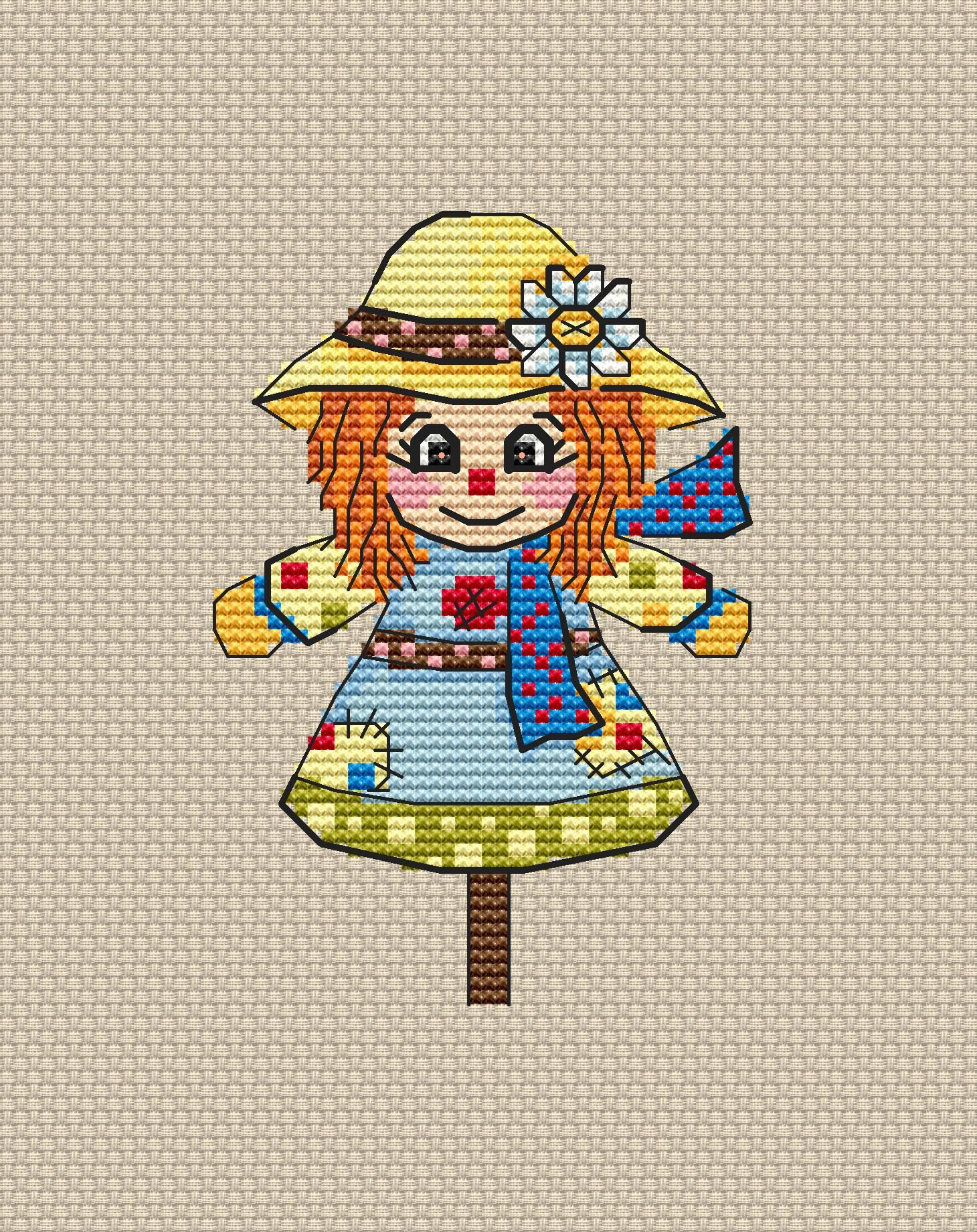 Cute Scarecrow Cross Stitch Pattern halloween Cross Stitch Etsy