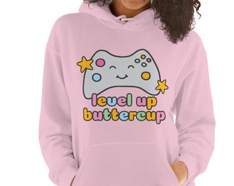 Cute Kawaii Girl Gamer Level Up Buttercup Kawaii Hoodie | Kawaii Apparel | Video Gamer Hoodie | Kawaii Sweatshirt | Kawaii Sweater | Pastel