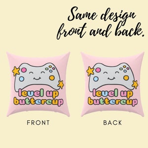 Girl Gamer Throw Pillow 14x14 16x16 18x18 In | Level Up Buttercup | Game Room Decor | Kawaii Gamer | Gift For Girl Gamer bild 3