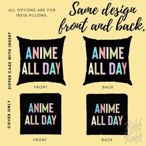 Throw Pillow Or Cover Only 18x18 Anime All Day Anime Home Decor Funny Anime Manga Gift For Anime Lover Anime Accent Pillow image 4