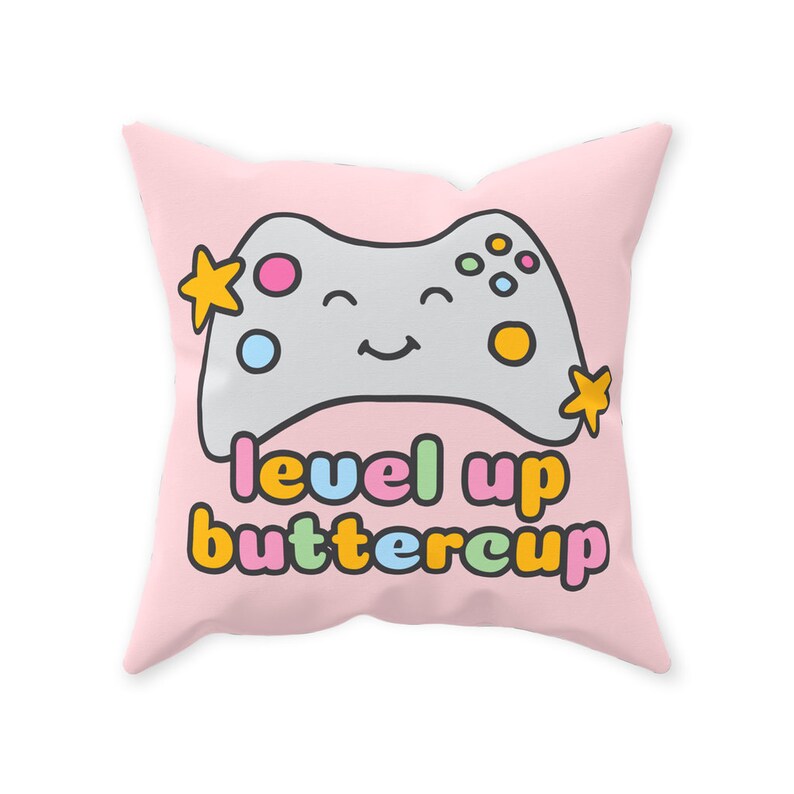 Girl Gamer Throw Pillow 14x14 16x16 18x18 In | Level Up Buttercup | Game Room Decor | Kawaii Gamer | Gift For Girl Gamer bild 7