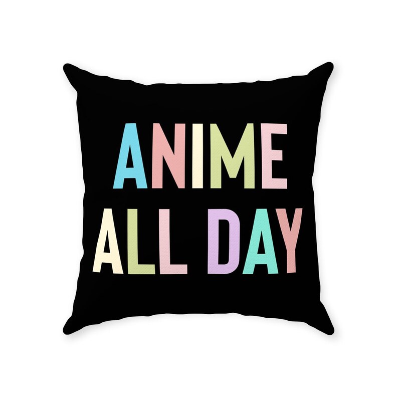 Throw Pillow Or Cover Only 18x18 Anime All Day Anime Home Decor Funny Anime Manga Gift For Anime Lover Anime Accent Pillow Cover w/ Insert