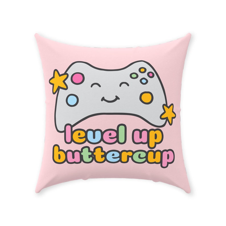 Girl Gamer Throw Pillow 14x14 16x16 18x18 In | Level Up Buttercup | Game Room Decor | Kawaii Gamer | Gift For Girl Gamer bild 6