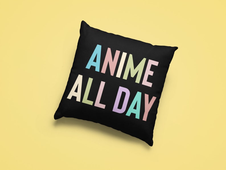 Throw Pillow Or Cover Only 18x18 Anime All Day Anime Home Decor Funny Anime Manga Gift For Anime Lover Anime Accent Pillow image 1