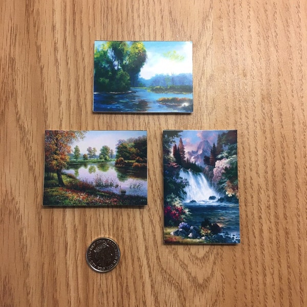 Dolls House Miniatures | Set of 3 Landscape Oil Paintings | 1/12 scale | Doll House Furniture | Diorama | Mini Wall Art