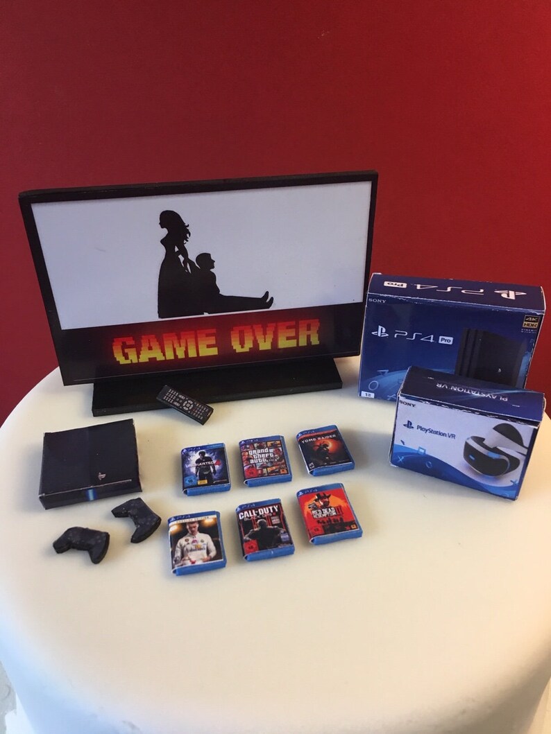 Download Wedding Cake Topper Ps4 Bundle With Game Over The Tv Screen Etsy
