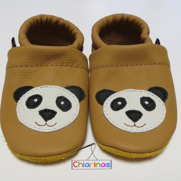 Lederschläppchen Krabbelpuschen Panda Pandabär Lauflernschuhe Lederschuhe Puschen Schlappen Krabbelschuhe Unisex DIY