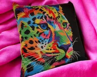 Colourful Cheetah Big Cat Luxury Feel Printed Pillow Complete With Plump Inner Pad (45cm x 45cm)