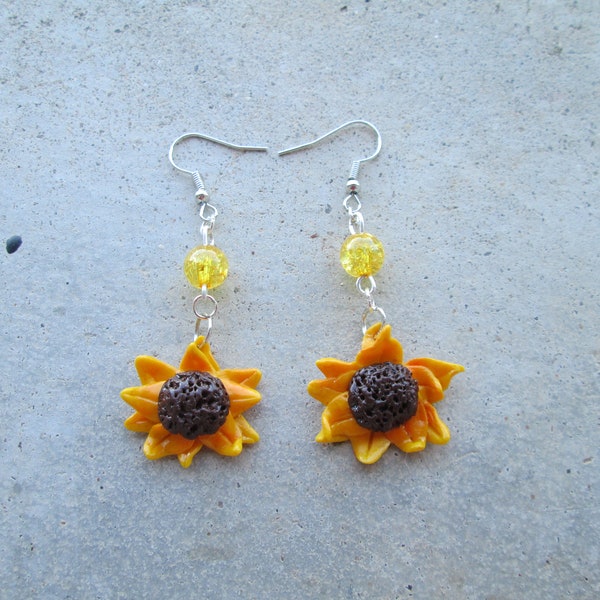 Boucles d'oreilles tournesol en fimo