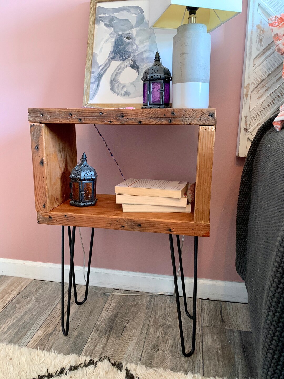 Rustic Reclaimed Wood End Table / Nightstand With Black Metal - Etsy