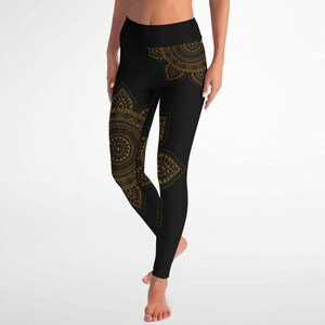 BLACK MANDALA yoga leggings, asymmetrical Flower of Life gym tights