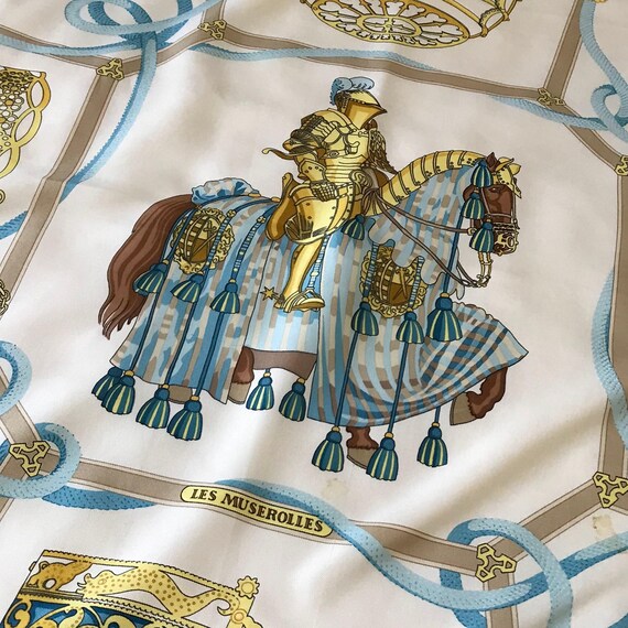 Hermes Les Robes Equestrian Silk Scarf 90 Blue