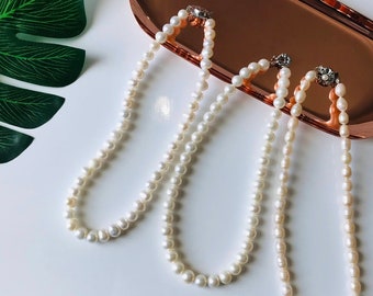 Pearl Necklace, Ivory Freshwater Pearl Necklace, White Pearl Necklace