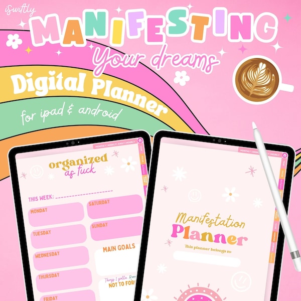 2024 Manifestation digital planner for ipad android,fun planner,sweary planner,goodnotes planner,undated planner,pink manifestation journal