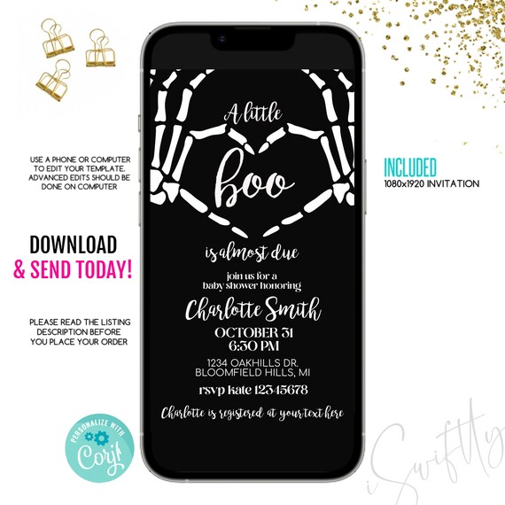 Halloween Baby Shower Text Invitation Skull Love Hands Etsy