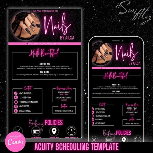 Nail tech Acuity Scheduling Template,acuity Scheduling Template,nail tech website banner,nail tech branding template,editable Canva template