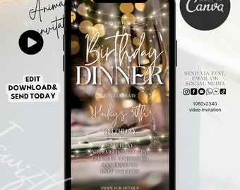 Editable Animated Birthday dinner video invitation,digital birthday party invitation,text invitation dinner party,birthday dinner, digital