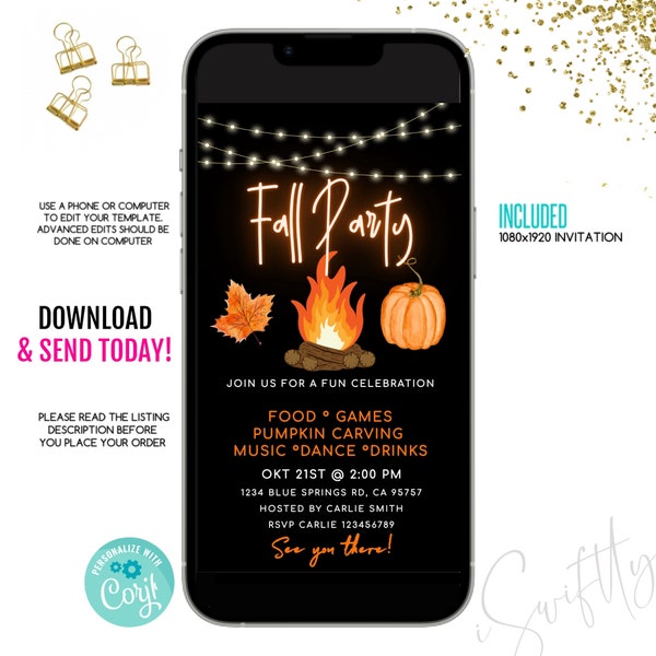 Fall harvest party text invitation,text invite fall, fall event flyer,fall festival invite,editable fall pumpkin invitation,bonfire invite