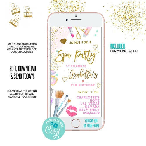 Spa Party EDITABLE Invitation Printable Spa Birthday - Etsy