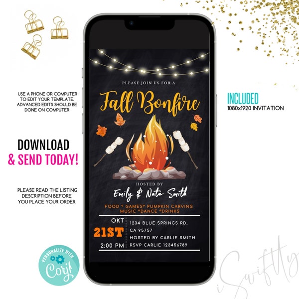 Fall bonfire text invitation,text invite fall,fall harvest party invite,fall festival invite,editable fall pumpkin invitation,bonfire invite