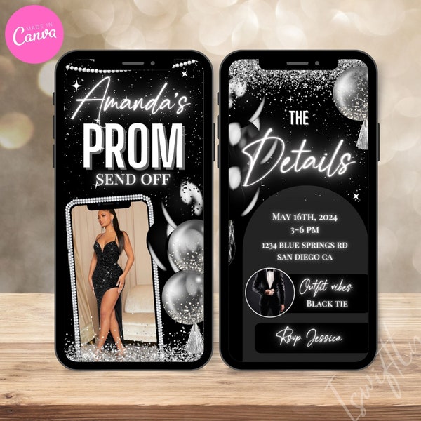 Animated glitter prom send off video invitation,digital prom party invitation,text invitation prom send off party,grad party,gold prom evite