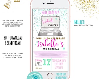 Quarantine e-invitation, quarantine birthday phone invite, virtual party invitation, Electronic Invite, smartphone evite, sms invitation