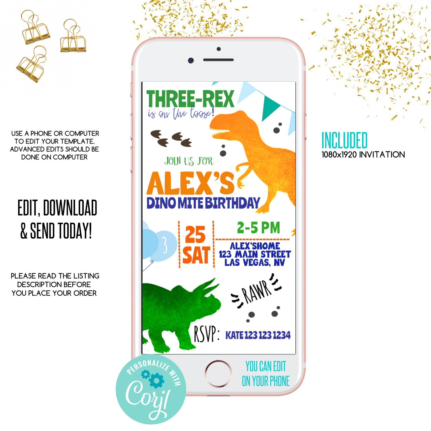 Electronic dinosaur birthday invitation,dino birthday iphone invite, …