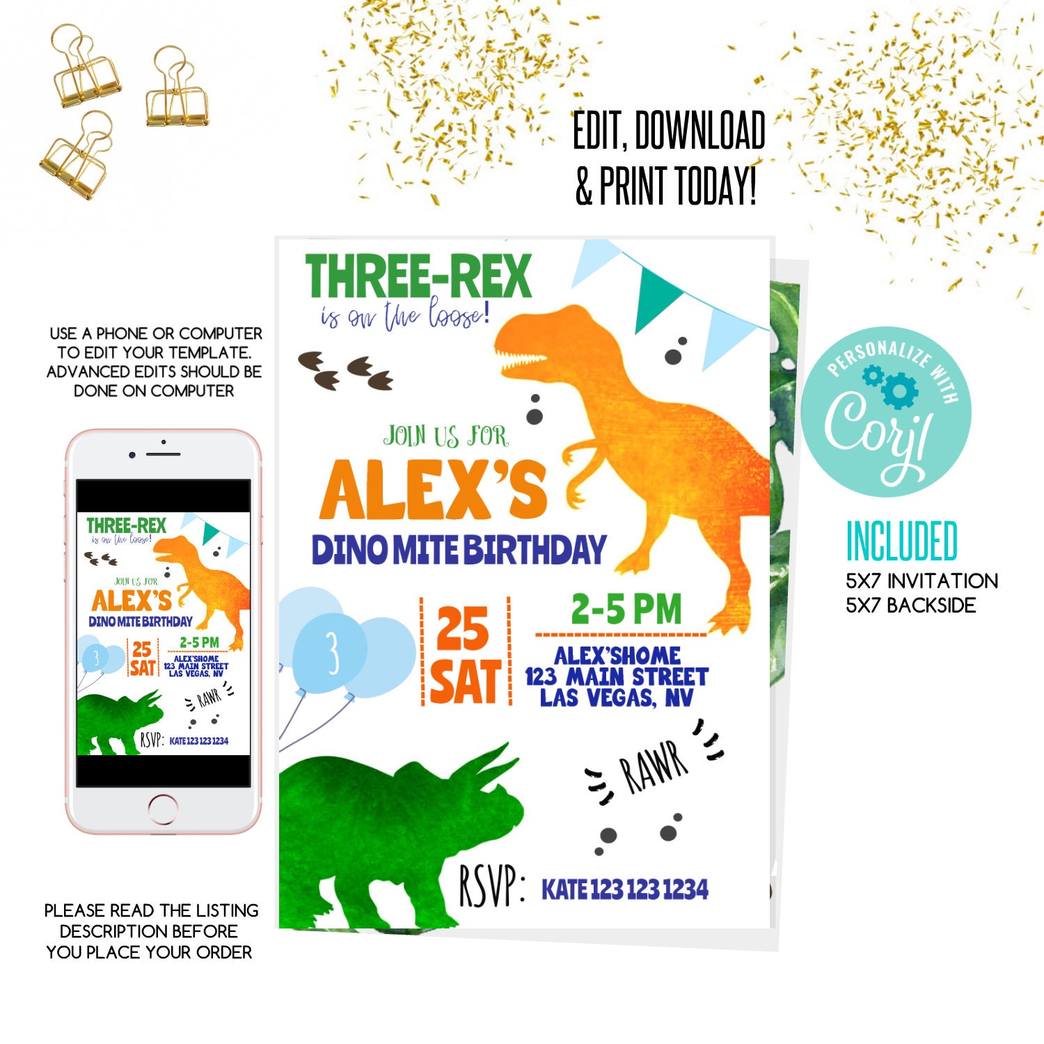 Dino Birthday Invitation, Dinosaur Birthday Invite, Dino Boy.