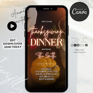 Animated thanksgiving dinner video invitation,digital thanksgiving party invitation,text invitation dinner party,friendsgiving dinner evite