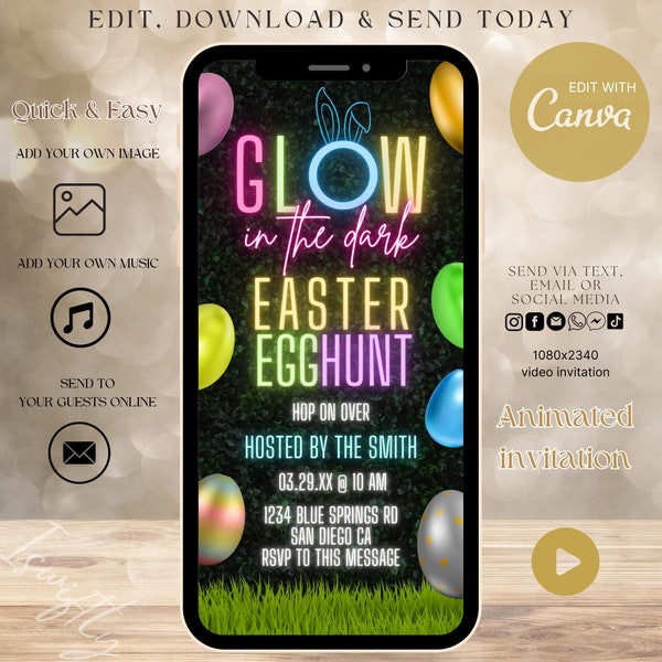 Glowing the dark Easter egg hunt Animated video invitation,Easter video invitation,text invitation Easter egg hunt,digital easter template