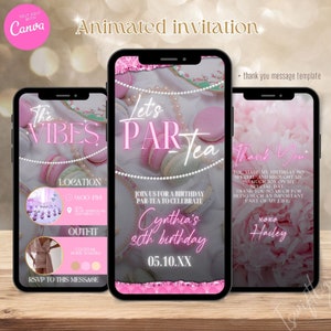 Tea party Animated glam Birthday video invitation, let's par-tea birthday invitation,text invitation tea party, digital birthday template