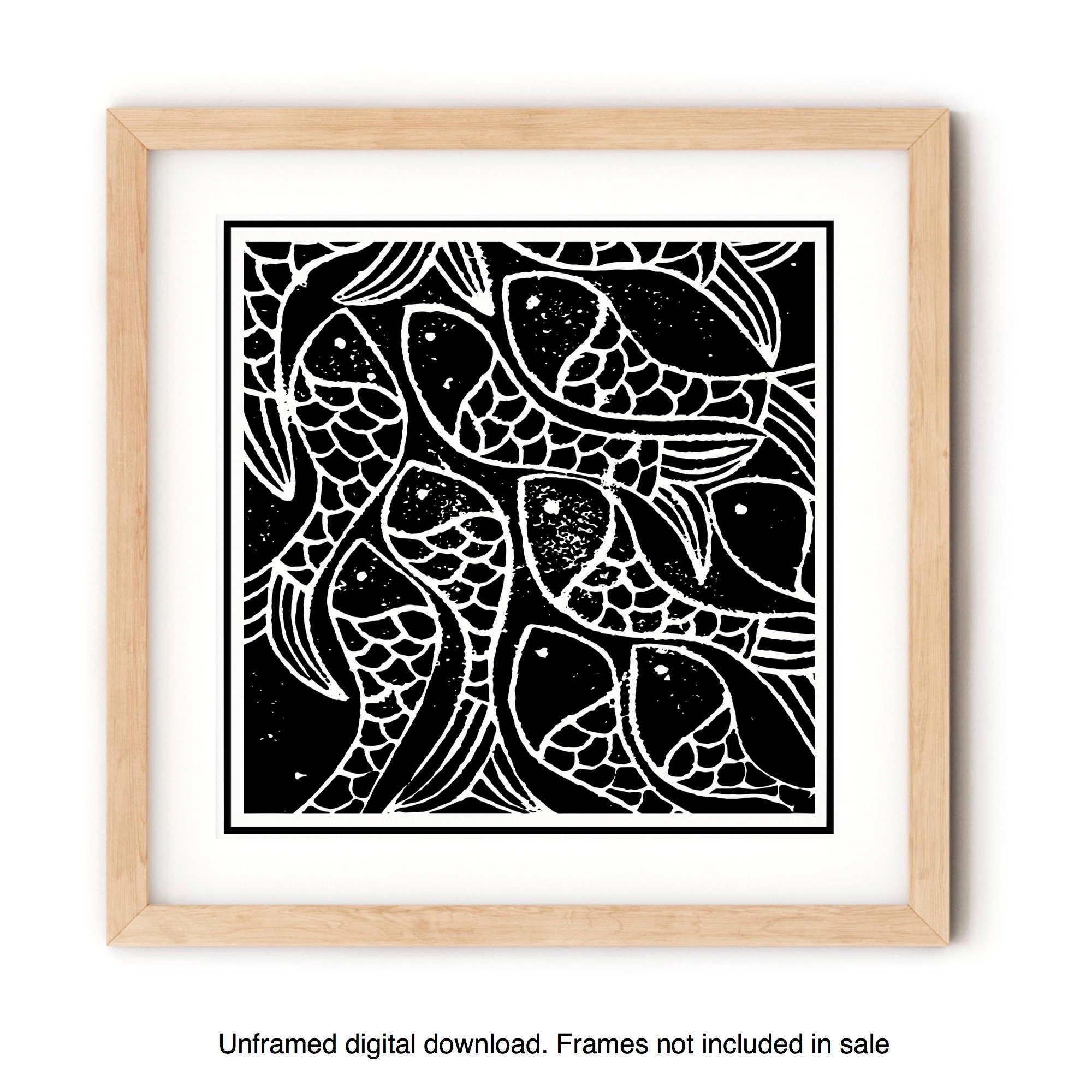 Swimming Fish Black & White contemporary Wall art print Etsy